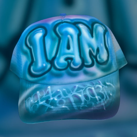 I AM Trucker Hat Blue Ice