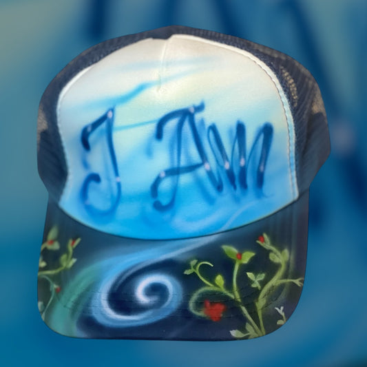 I AM Trucker Hat Blue Wind