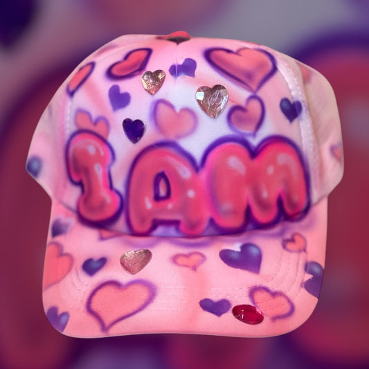 I AM Trucker Hat Pink Heart