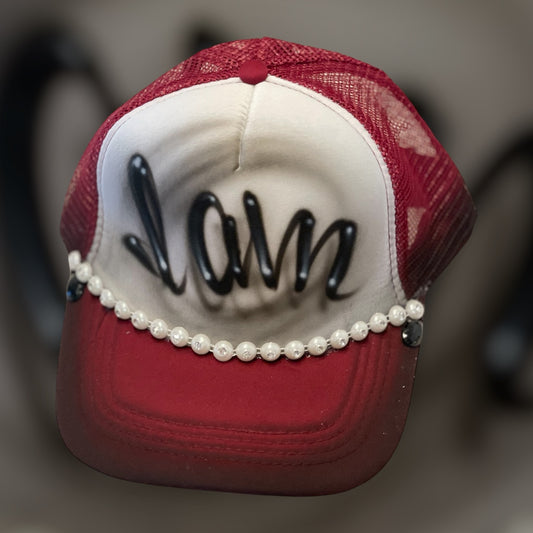 I AM Trucker Hat Red Pearl